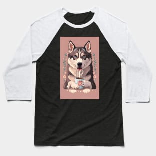 Siberian husky with hot coffee Baseball T-Shirt